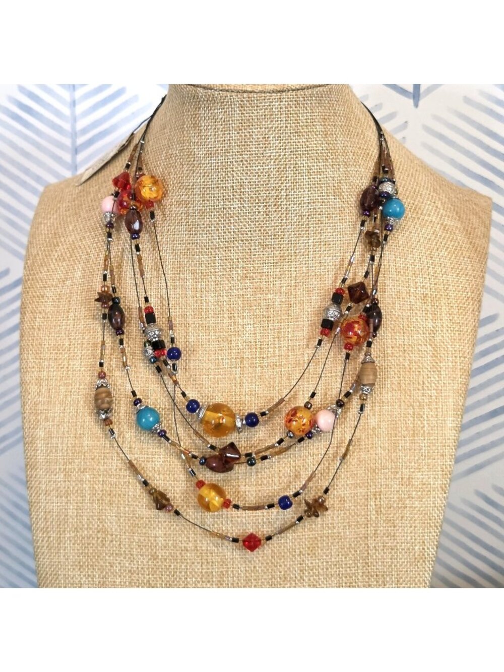 Calypso Studios Handmade Colorful  Art Glass Beaded Multi-strand Necklace New